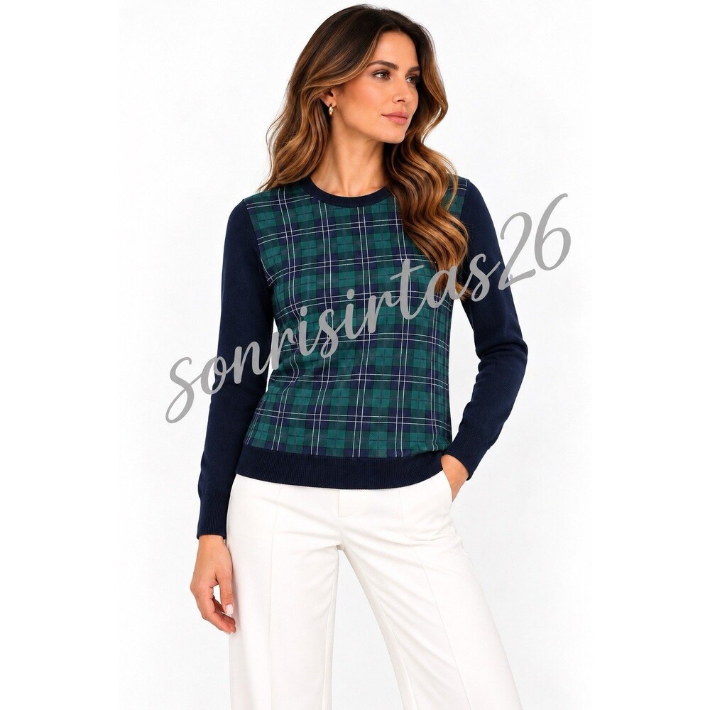 Equipment Ondine Wool Sweater Women S Green Navy Plaid Preppy Quiet Luxury